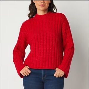 St. John's Bay Womens Crew Neck Long Sleeve Pullover Sweater -Cabaret Red Size M